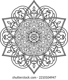Mandala aislado en el fondo blanco.Patrón de doodle.diseño de ornamento para la página de color