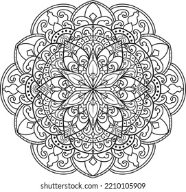 Mandala aislado en el fondo blanco.Patrón de doodle.diseño de ornamento para la página de color