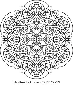 Mandala aislado en el fondo blanco.Patrón de doodle.diseño de ornamento para la página de color