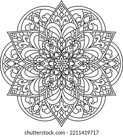 Mandala aislado en el fondo blanco.Patrón de doodle.diseño de ornamento para la página de color