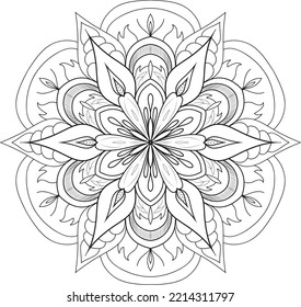 Mandala aislado en el fondo blanco.Patrón de doodle.diseño de ornamento para la página de color