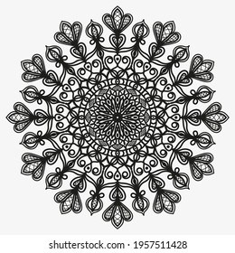 Mandala. Isolated oriental ornament. Oriental pattern on white background. Template for tattoo, henna pattern, coloring. Psychedelic vector. 