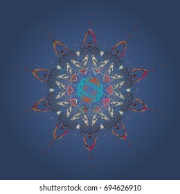 Mandala isolated. Snowflake ornament object. Snowflake ornament Vector illustration. Snowflake ornament on a dark round blue background.