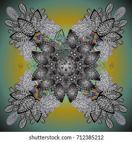 Mandala isolated. Snowflake ornament object. Snowflake ornament Vector illustration. Snowflake ornament on a yellow and green background.