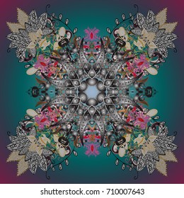 Mandala isolated. Snowflake ornament on a blue background. Snowflake ornament object. Snowflake ornament Vector illustration.