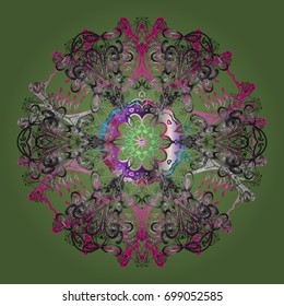 Mandala isolated. Snowflake ornament Vector illustration. Snowflake ornament on a dark green background. Snowflake ornament object.