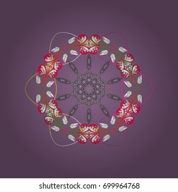 Mandala isolated. Snowflake ornament Vector illustration. Snowflake ornament on a round shape lilac background. Snowflake ornament object.