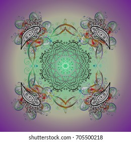 Mandala isolated. Snowflake ornament Vector illustration. Snowflake ornament on a green and lilac background. Snowflake ornament object.