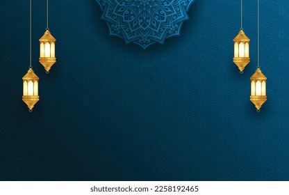 mandala jumma eid mubarak ramadan lantern white islamic background banner. Translation: "Muslim fasting month and celebration day after fasting".