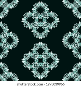 mandala kaleidoscopic seamless pattern, blue black repeating print