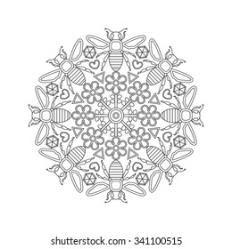 Mandala for kids with bees.