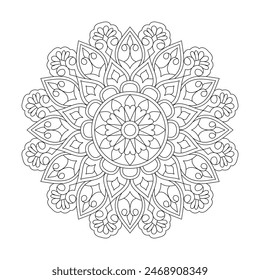 Mandala Kids kaleidoscope coloring book page for kdp book interior. Peaceful Petals, Ability to Relax, Brain Experiences, Harmonious Haven, Peaceful Portraits, Blossoming Beauty mandala design.