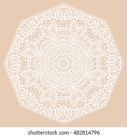 Mandala lace decoration, oriental pattern, isolated design element. Abstract geometric background Tribal ethnic floral mandala round ornament.