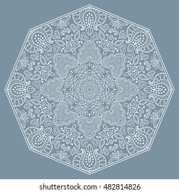 Mandala lace decoration, oriental pattern, isolated design element. Abstract geometric background Tribal ethnic floral mandala round ornament.