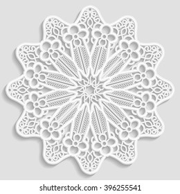 Mandala, lace paper doily, decorative flower, lacy snowflake,  embossed pattern, arabic ornament, indian ornament, 3D,  round element,  vector