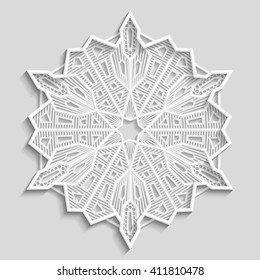 Mandala, lace paper doily, decorative flower, decorative snowflake,  embossed pattern, arabic ornament, indian ornament, 3D,   round element, vector