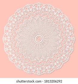 Mandala, lace paper doily, embossed pattern, 3D, round element. Paper cut out design, laser cut template. Vintage lace doily with border.  Floral round napkin for your design.