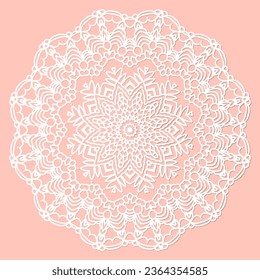 Mandala, lace paper doily, embossed pattern, 3D, round element. Paper cut out design, laser cut template. Vintage lace doily with border.  Floral round napkin for your design.