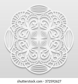Mandala, lacy paper doily, decorative flower, decorative snowflake, embossed pattern, arabic ornament, indian ornament, 3D, lace pattern,   vector 