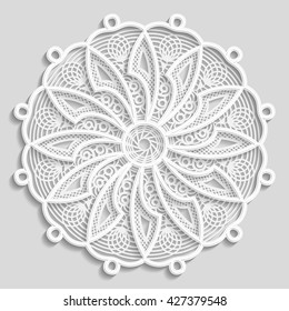 Mandala, lacy paper doily, decorative flower, decorative snowflake,  embossed pattern, arabic ornament, indian ornament, 3D,  round element,  vector