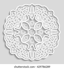 Mandala, lacy paper doily, decorative flower, decorative snowflake,  embossed pattern, arabic ornament, indian ornament, 3D,  round element,  vector