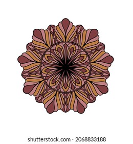 Patrón de encaje Mandala en paleta de colores marrones. Patrón de ornamento redondo. Rosette floral. Diseño gráfico. Elemento de página del libro de coloreado.