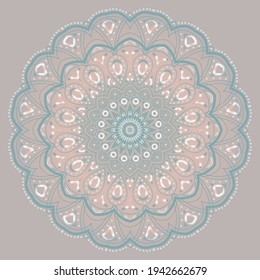 Mandala - lacy round pattern, blue and pink colors. Buddhism and Yoga - harmony, tranquility and mental health.