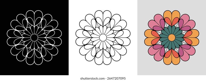 Mandala with layered poppy petals and vibrant dynamic accents for bold floral decor.
