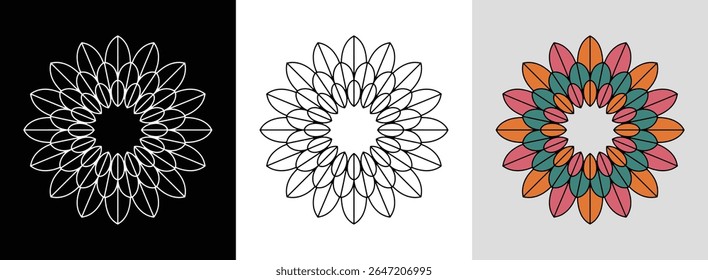 Mandala with layered tulip petals and bright geometric fills for vibrant floral decor.