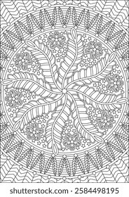 Mandala Leaf Coloring Page For Adult Vector