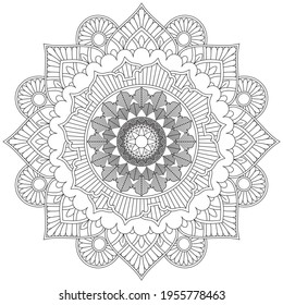 Mandala Leaf Flower Coloring Art Simple Design Shape Vector Floral Oriental Outline Vintage Decorative Elements Pattern Illustration Islam Arabic Indian Turkish Mystic Religion Morals Lotus