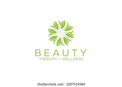 Mandala leaf logo design nature spa yoga bauty wellness herbal plant icon symbol rounded shape