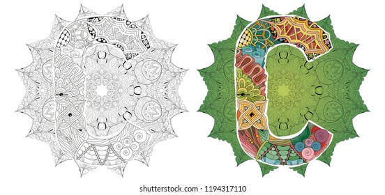 Mandala with letter C. Vector decorative zentangle