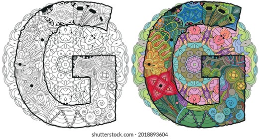 Mandala mit Buchstabe G. Vektordekorationszentangle-Objekt