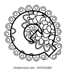 Mandala Letter Q Monogram Doodle Font Coloring Book Page Printable Illustration