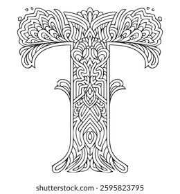 mandala letter T, letter T mandala design, decorative letter T mandala, 