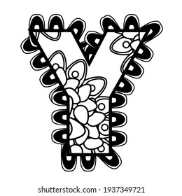 Mandala Letter Y Monogram Doodle Font Coloring Book Page Printable Illustration