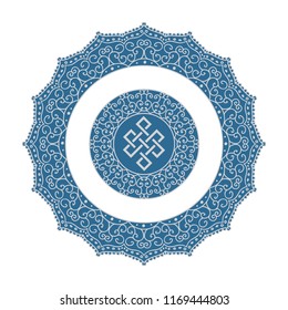 Mandala with life path. Circular figure representing the universe in Hindu and Buddhist. Logo emblem with blank space for name