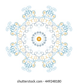 Mandala light blue and orange colors. White background. Floral mandala, beautiful symbol.