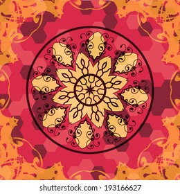 Mandala like lace in red colors on a square wallpaper