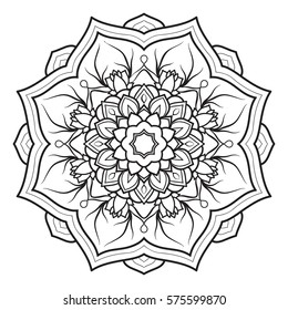 Mandala line art for anti-stress coloring book. Decorative flower round ornament. For Yoga print design,meditation poster,stickers,apparel.