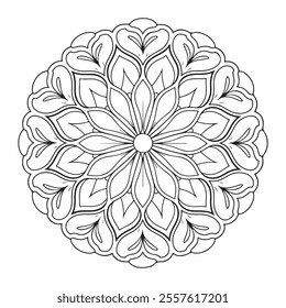 Mandala line art in black color with white background