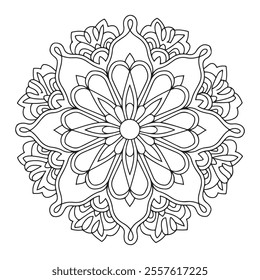 Mandala line art in black color with white background