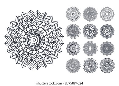 Mandala line art bundle. Mandala coloring page vector. Black and white mandala pattern. Mandala flower pattern set vector. Flower pattern vector. interior SVG cut file svg