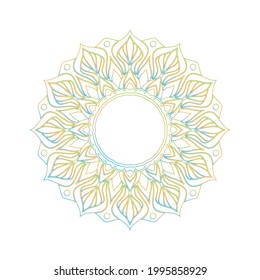 Mandala line art design element. Vector frame mandala in vibrant blue, orange and green colors . Mandala with floral patterns. 