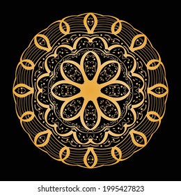 mandala line art with gold color.