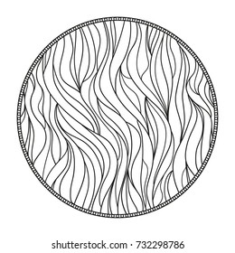 Mandala. Line background. Hand drawn lines. Hair texture. Monochrome wave pattern. Doodle for design. Illustration for coloring. Design for spiritual relaxation for adults. Black and white wallpaper