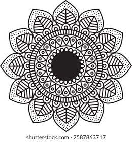  mandala with line, drawing of botanical, natural theme. for coloring book page design.