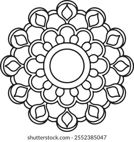 Mandala line element black ornament round motif vector on white. perfect for coloring book for all ages.