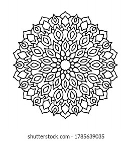Mandala line element black and white. Perfect for coloring book for all ages.